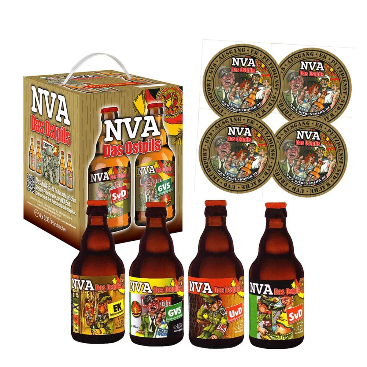 Bierwürfel NVA mit 4 Sammler Bierdeckel