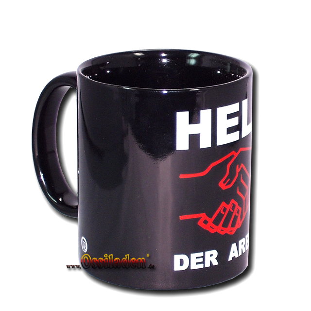 Kaffeebecher "Held der Arbeit" Schwarz