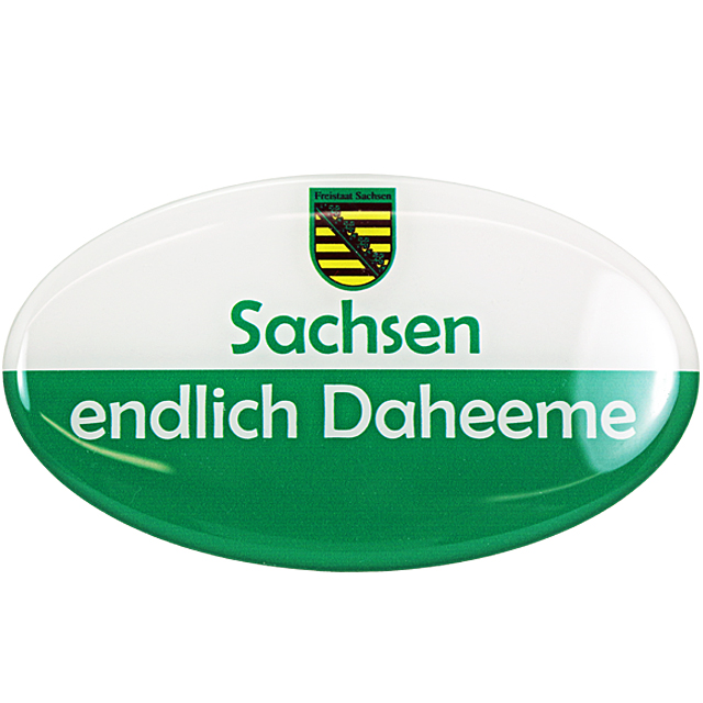 3D Aufkleber oval " Sachsen - Endlich Daheeme "