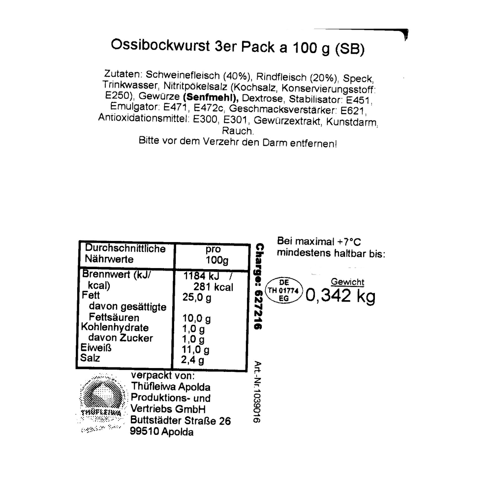 Ossi-Bockwurst 3 Stück ( Thüfleiwa )